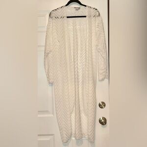 Charlotte Daniel Sheer Maxi Swim Coverup Cardigan Duster S/M White Lace Coastal